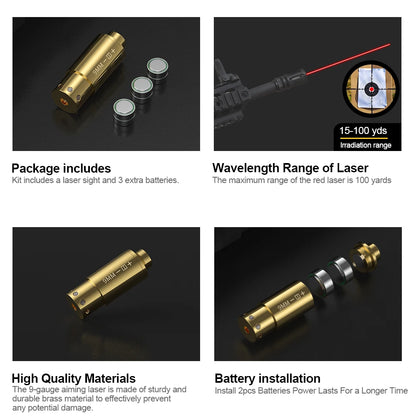 9MM Optics Cartridge Red Dot Laser 9MM Bore sighter.