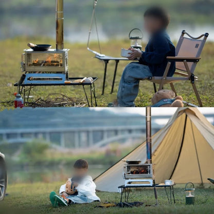Camping Wood Stove Firewood Stainless Steel With Side Panels.