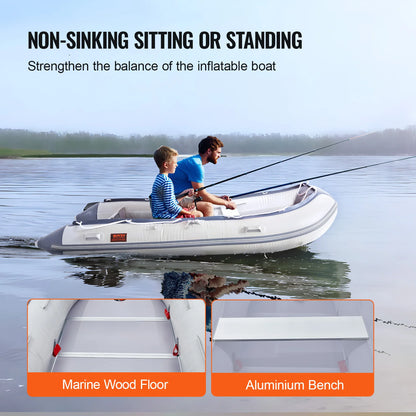 VEVOR Inflatable Dinghy Boat 6-Person Transom Sport Tender Boat Marine Wood Floor and Adjustable Aluminum Bench Oars Air Pump