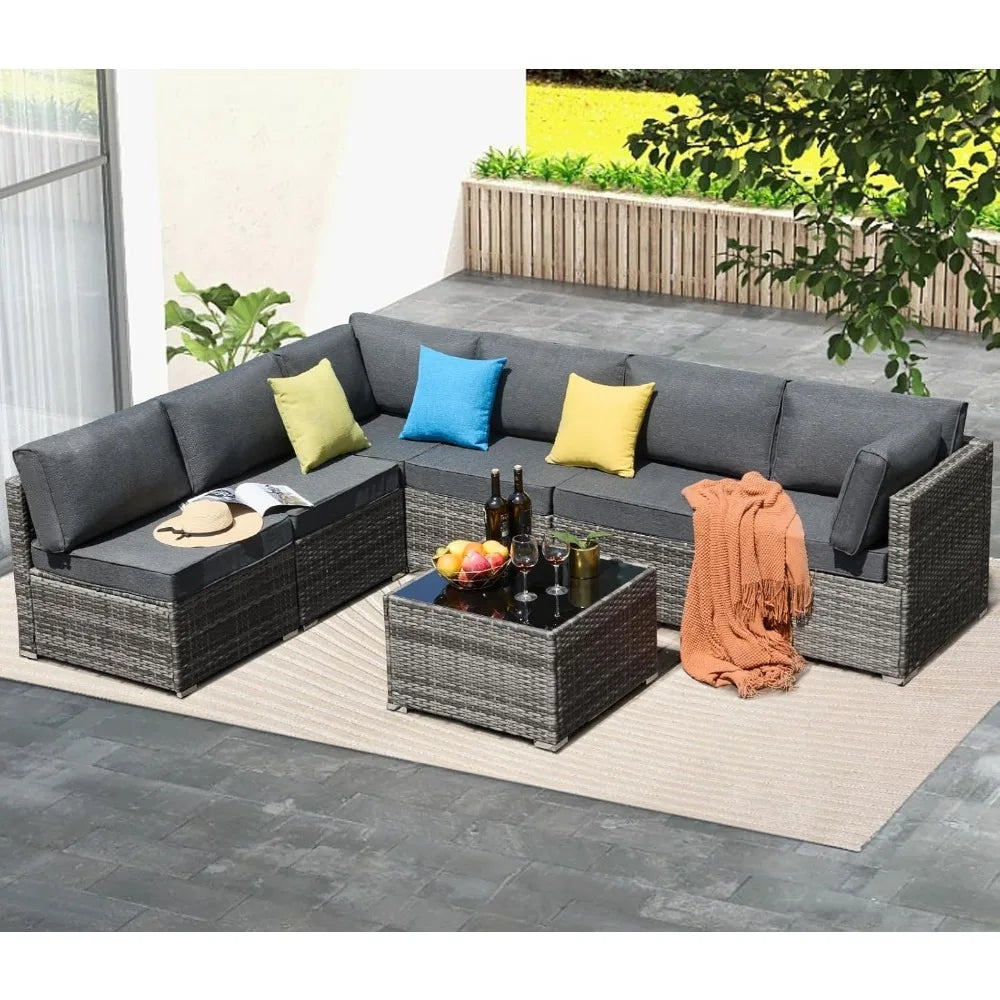 7 Pieces Outdoor Sectional Furniture Sets w/Cushions and Coffee Table.