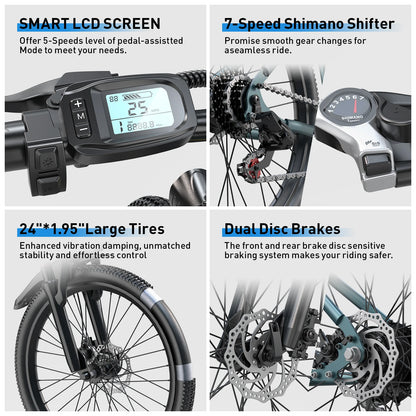 Electric Mountain Bike, 26" 24" 500W 36V Battery 30 Miles Range.