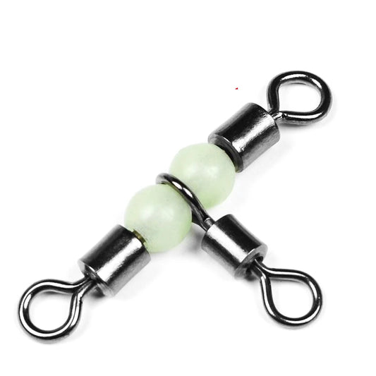 10/50pcs Stainless Steel T-Turn 3 Way Fishing Connector  Rolling Swivel Fishing Tackle Connector Luminous beads attract fish