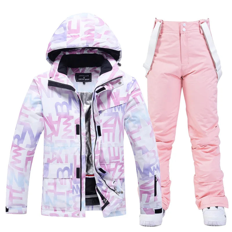 Women Ski Suit Winter Windproof Waterproof Snowboarding Jacket and Pants.