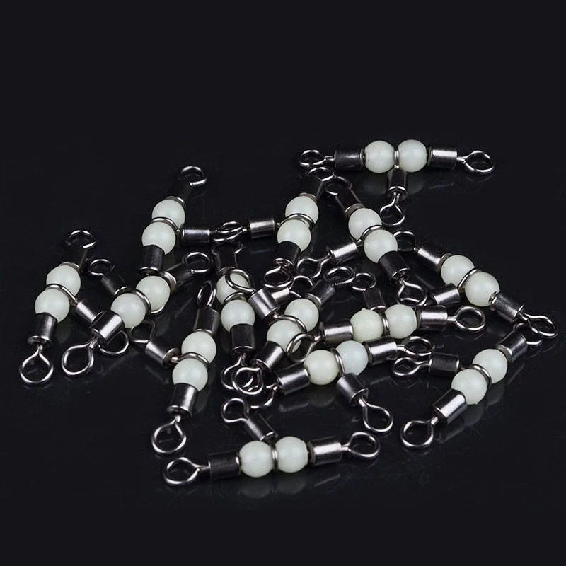 10/50pcs Stainless Steel T-Turn 3 Way Fishing Connector  Rolling Swivel Fishing Tackle Connector Luminous beads attract fish
