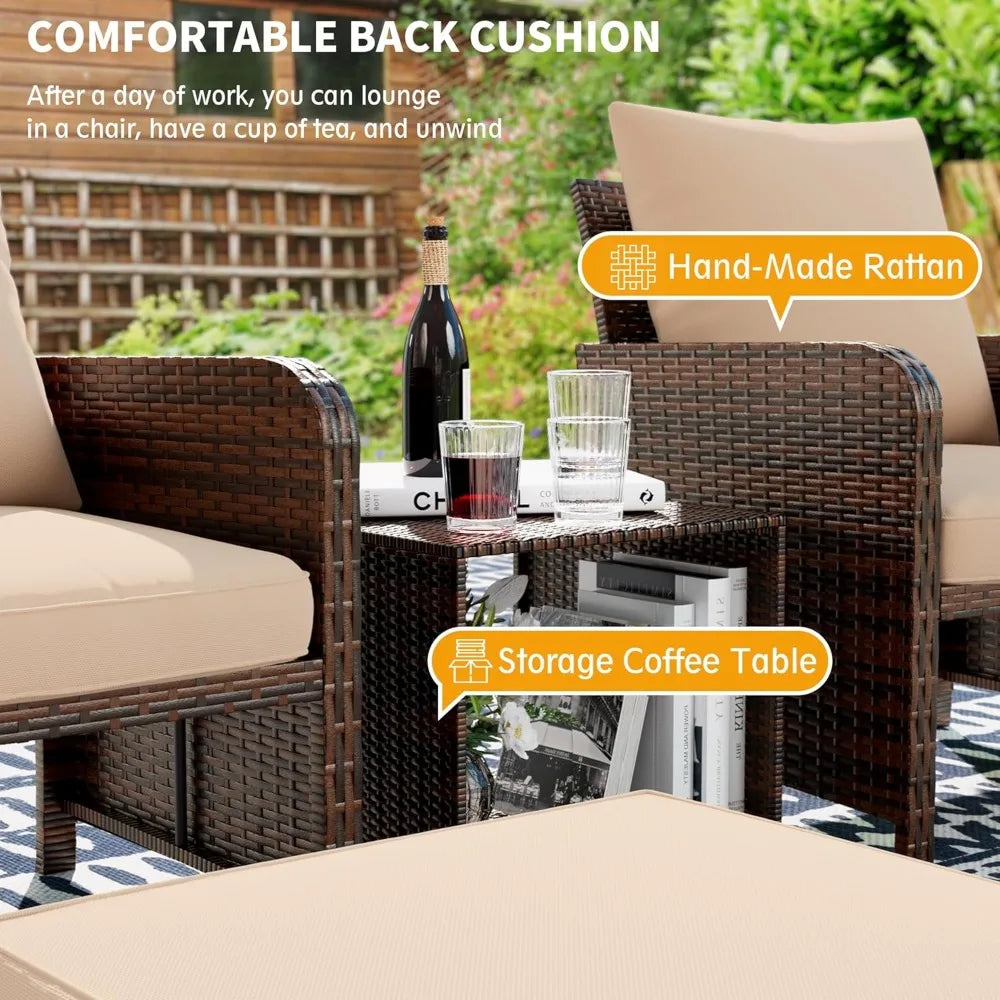 5 Piece Wicker Patio Furniture Set with Side Table.