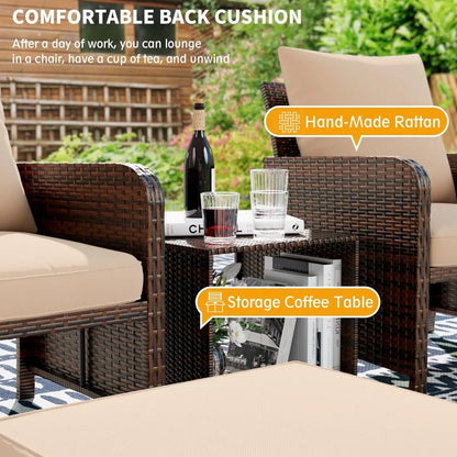 5 Piece Wicker Patio Furniture Set with Side Table.