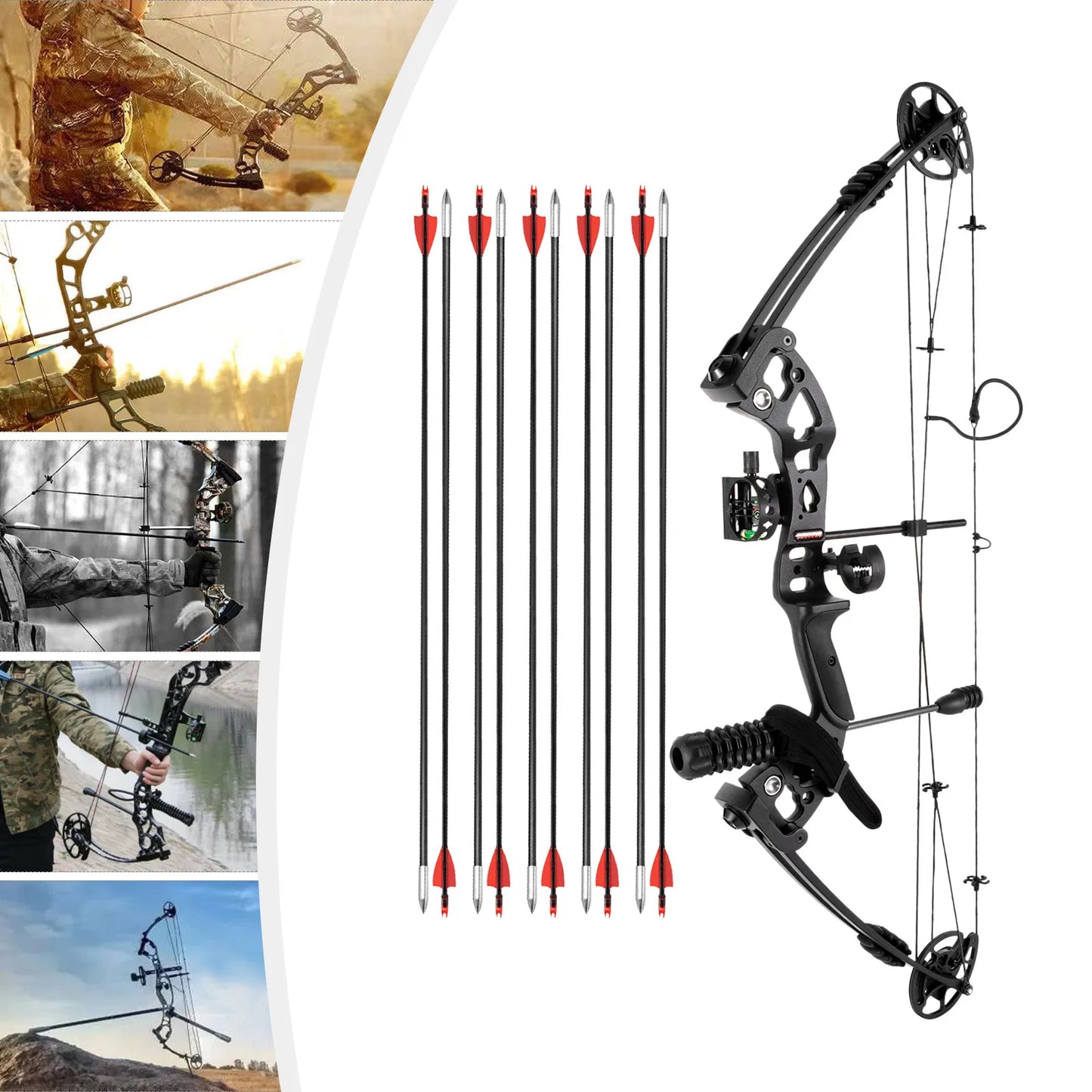 Compound Bow Right Hand Hunting Kit with Sight,, Stabilizer, Shock Absorber.