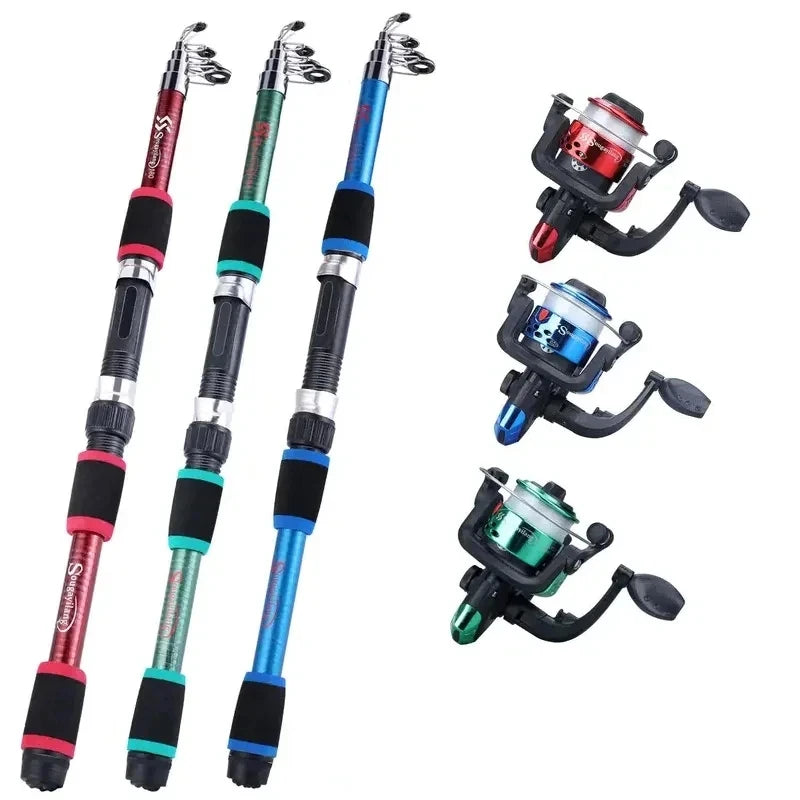 Fishing Pole Set Full Kits With Telescopic Fishing Rod And Spinning Reel.