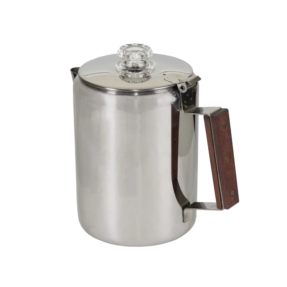 Stainless Steel Percolator Coffee Pot 9 Cup Heat Insulating Handle Easy Pour Spout