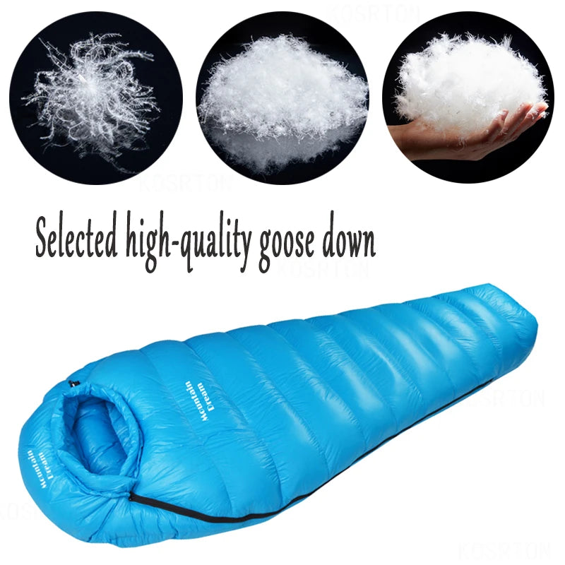 Sleeping Bag Adult Mummy White Goose Down Warm Three Seasons.
