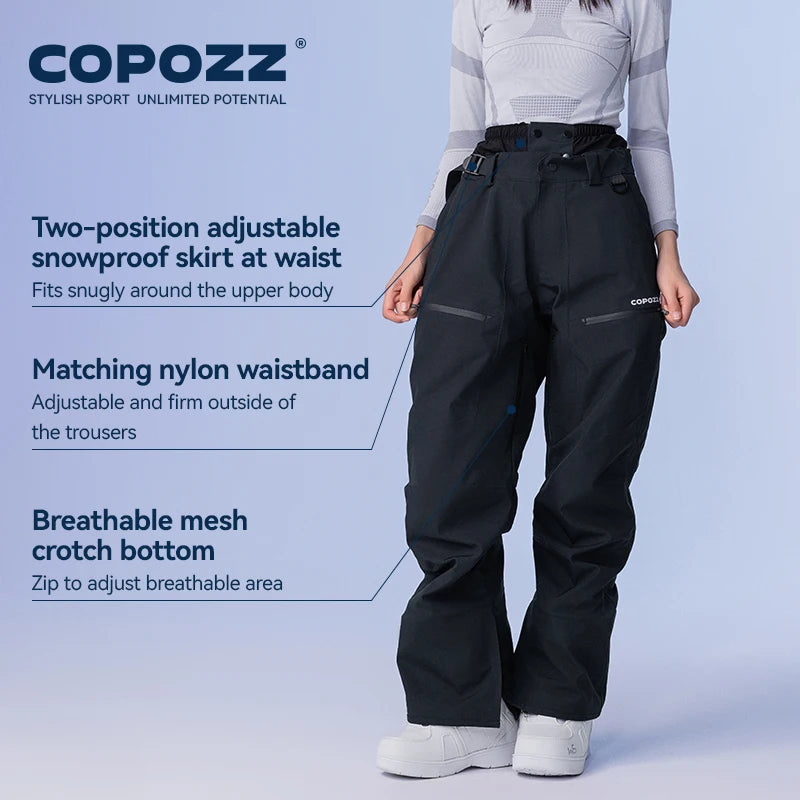 COPOZZ Winter 3L Ski Pants Men Loose Trousers Outdoor Snowboard Windproof Waterproof Snow Pants Keep Warm Women Ski Clothes