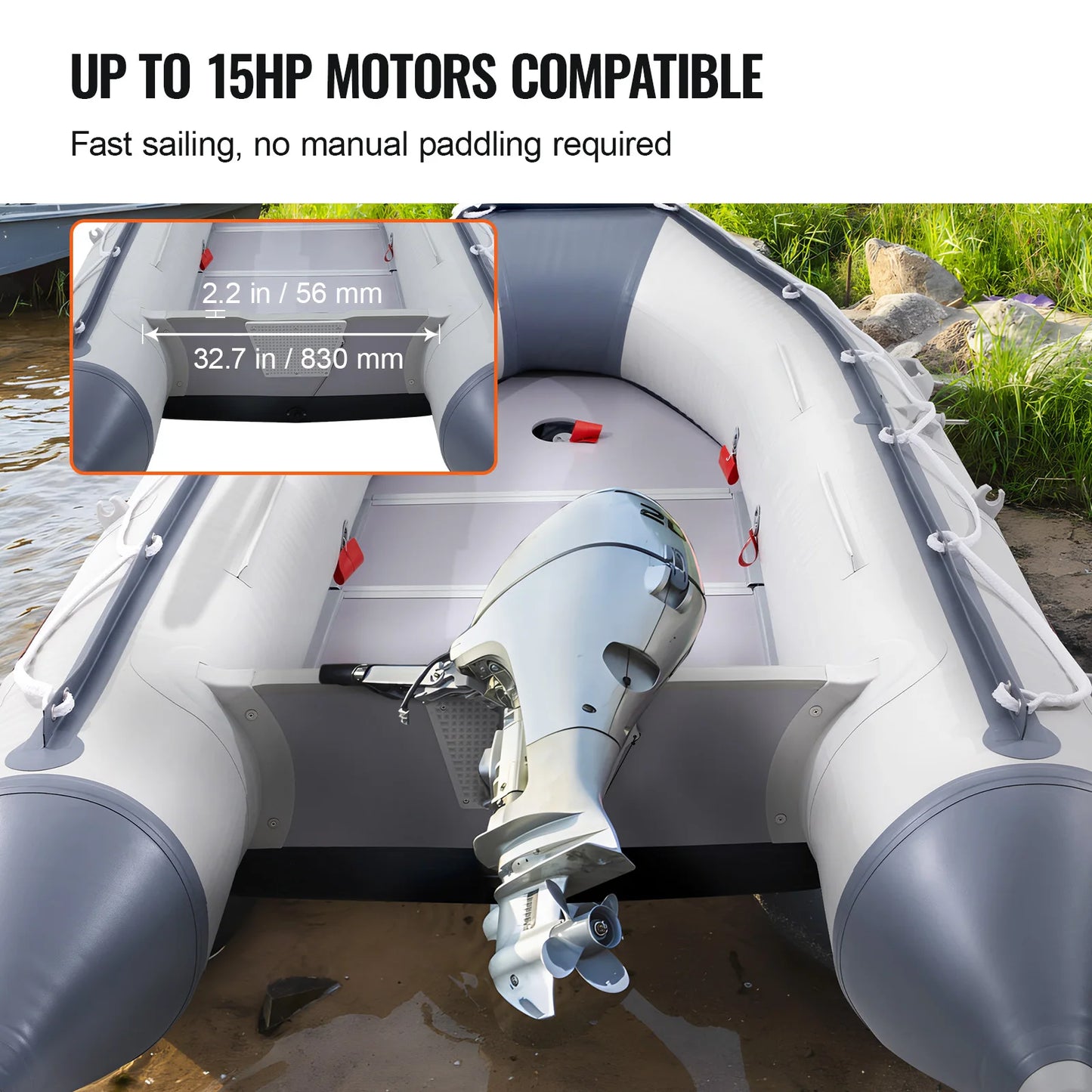 VEVOR Inflatable Dinghy Boat 6-Person Transom Sport Tender Boat Marine Wood Floor and Adjustable Aluminum Bench Oars Air Pump