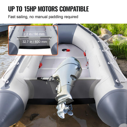 VEVOR Inflatable Dinghy Boat 6-Person Transom Sport Tender Boat Marine Wood Floor and Adjustable Aluminum Bench Oars Air Pump