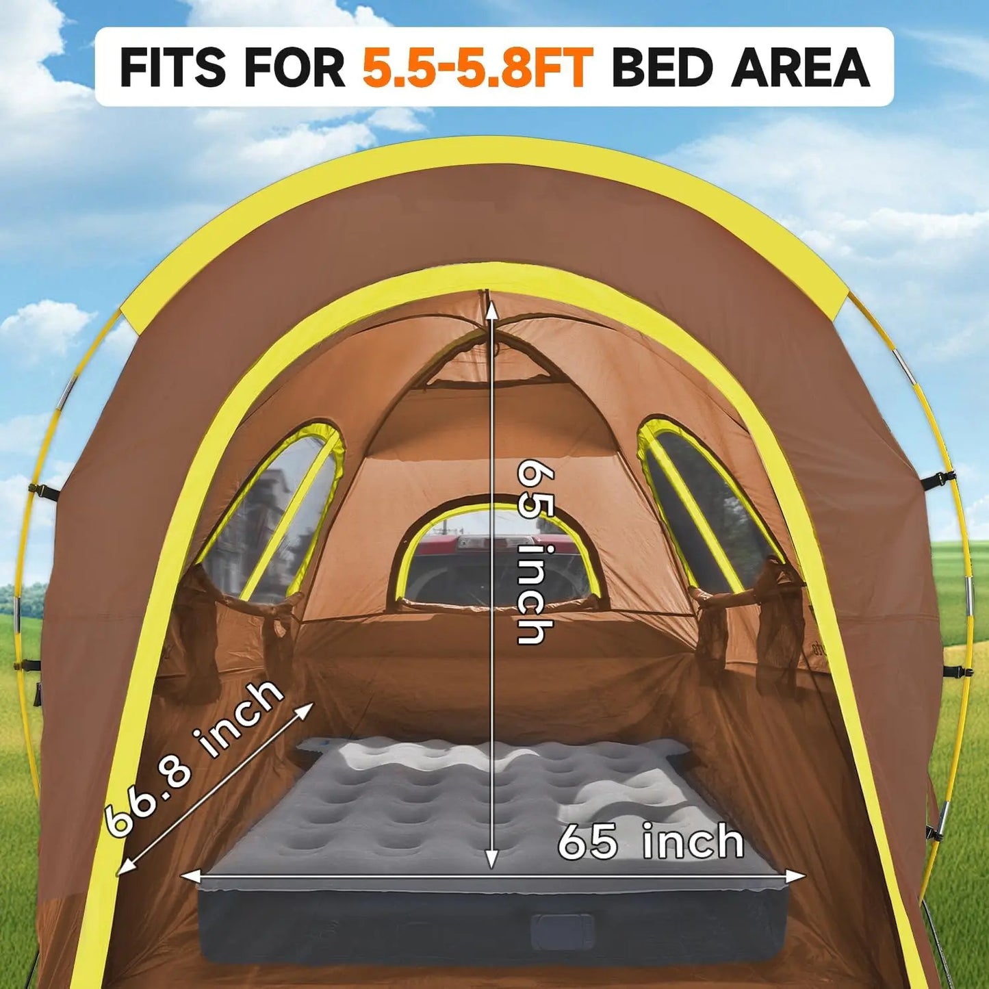 Truck Bed Tent  Rain Protection Pickup Truck Tents, Easy Set-up For 2 Person, Fits Full Size Short Bed, 5.5-5.8ft/ 6.4-6.