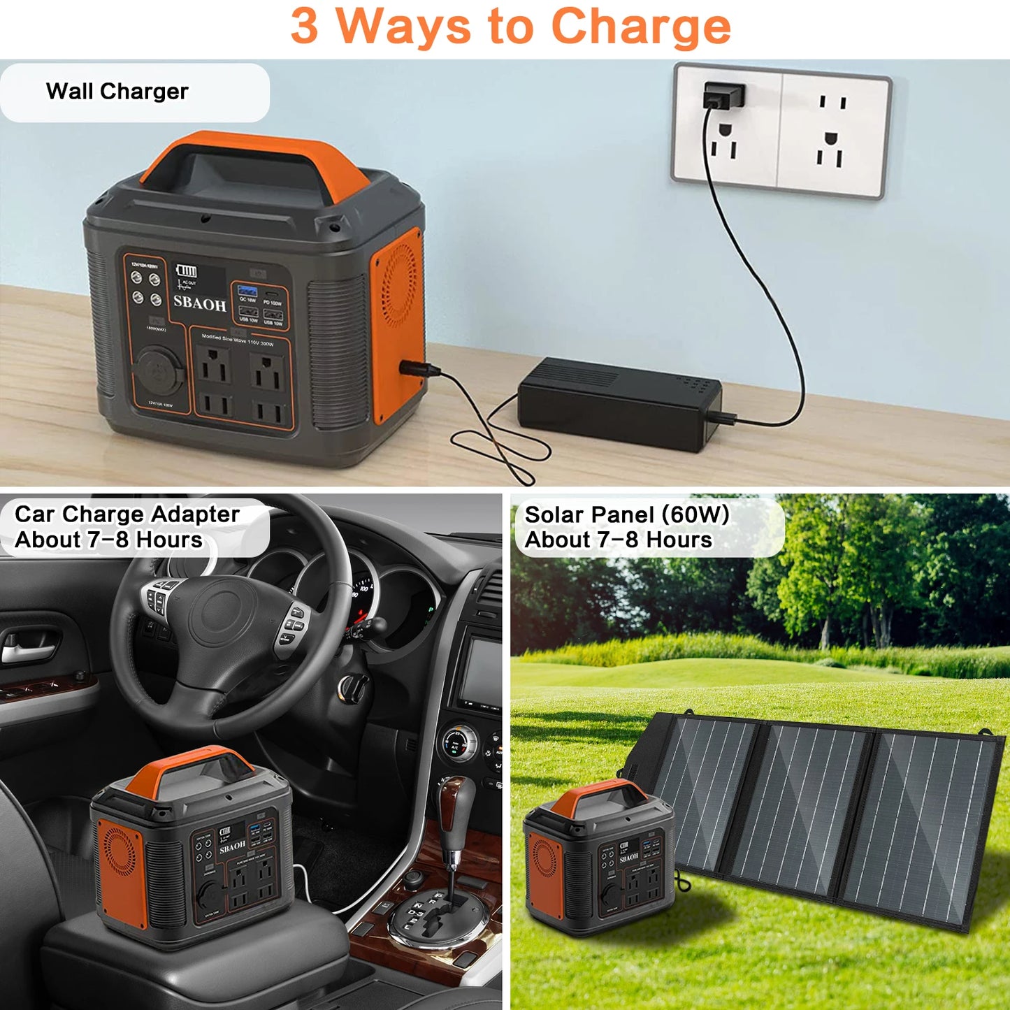 Portable Power Station, 300W 296Wh Solar Generator Quick Charge / 110V AC Outlets/DC.