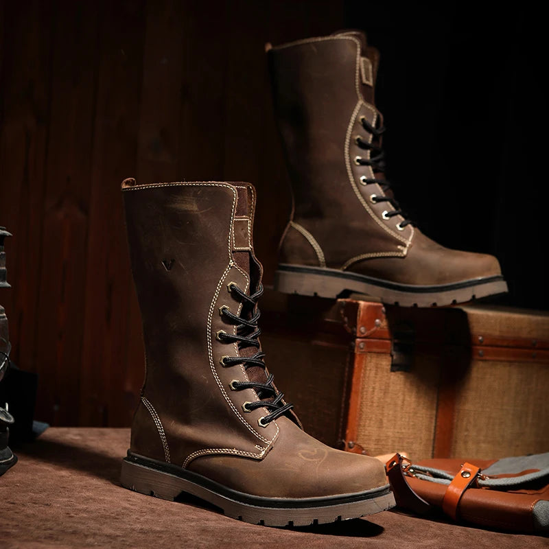 Leather Men's Hiking boots Motorcycle Boots waterproof trekking