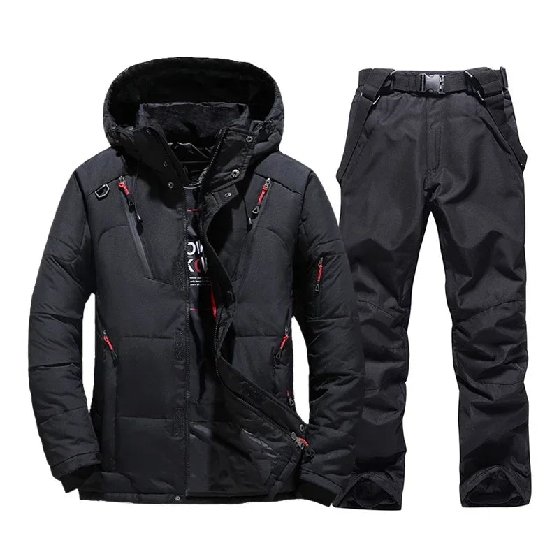Ski Suit Men Thermal Winter Windproof Skiing Down Jacket and Bibs Pants.