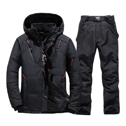 Ski Suit Men Thermal Winter Windproof Skiing Down Jacket and Bibs Pants.
