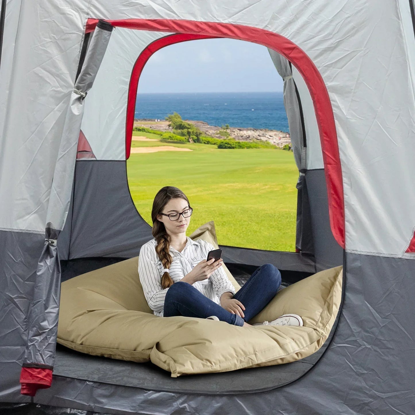 430*430*210cm Polyester Cloth Fiberglass Poles Can Accommodate 14 People Camping Tent.