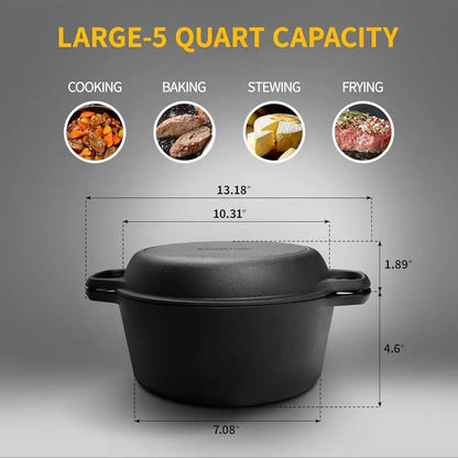 2-in-1 Pre-Seasoned Cast Iron Dutch Oven with Skillet Lid .