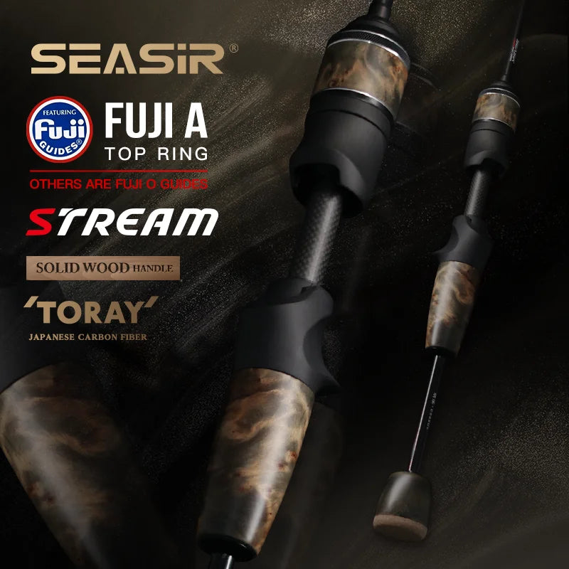 Stream Baitcasting Fishing Rods Ultralight Carbon Solid Wood Handle.