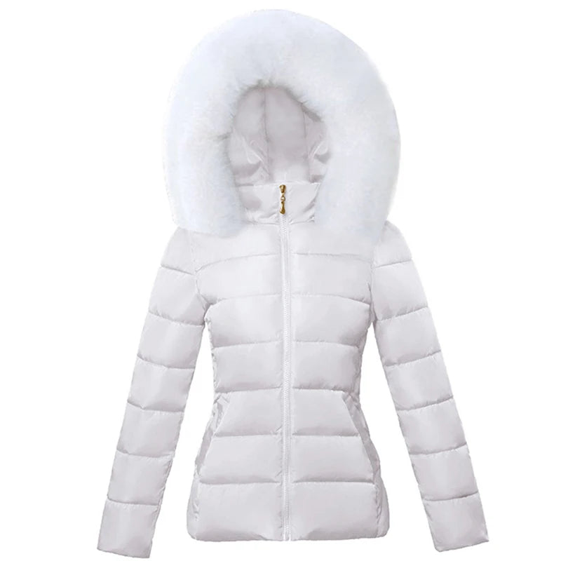 Fashion Black Women's Winter Jacket Big Fur Hooded Thick Down Parkas.