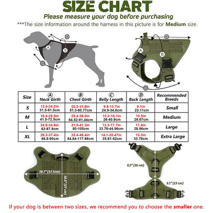 Tactical Dog Harness Leash Collar Pouches for Medium Large Dogs Training.