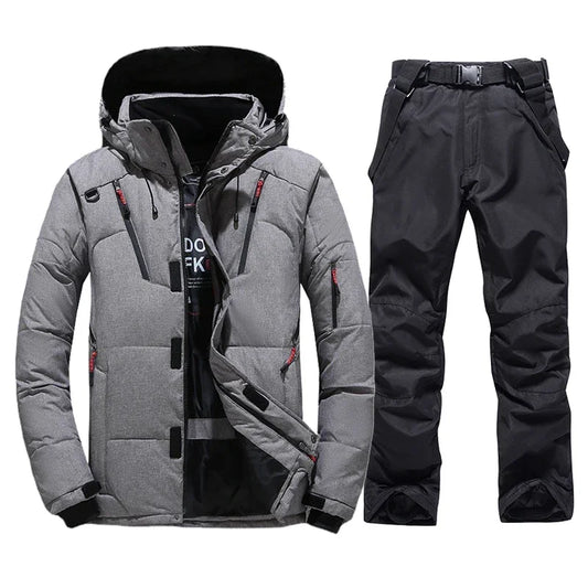 Ski Suit Men Thermal Winter Windproof Skiing Down Jacket and Bibs Pants.