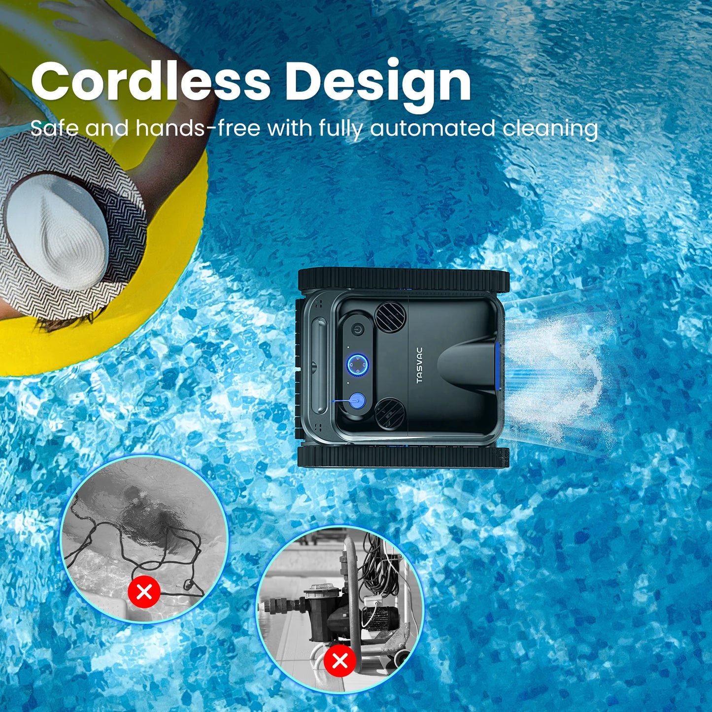Cordless Robotic Pool Cleaner, Pool Vacuum for Inground Pools with 4 Motors.