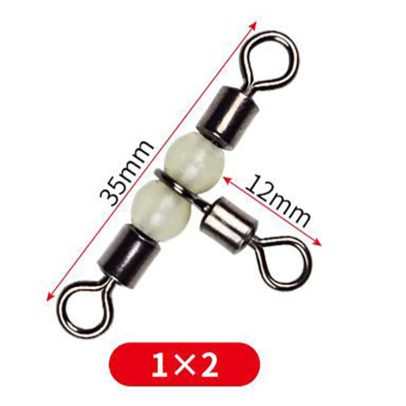 10/50pcs Stainless Steel T-Turn 3 Way Fishing Connector  Rolling Swivel Fishing Tackle Connector Luminous beads attract fish