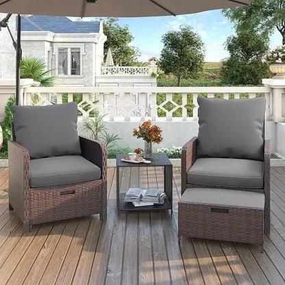 5 Piece Wicker Patio Furniture Set with Side Table.