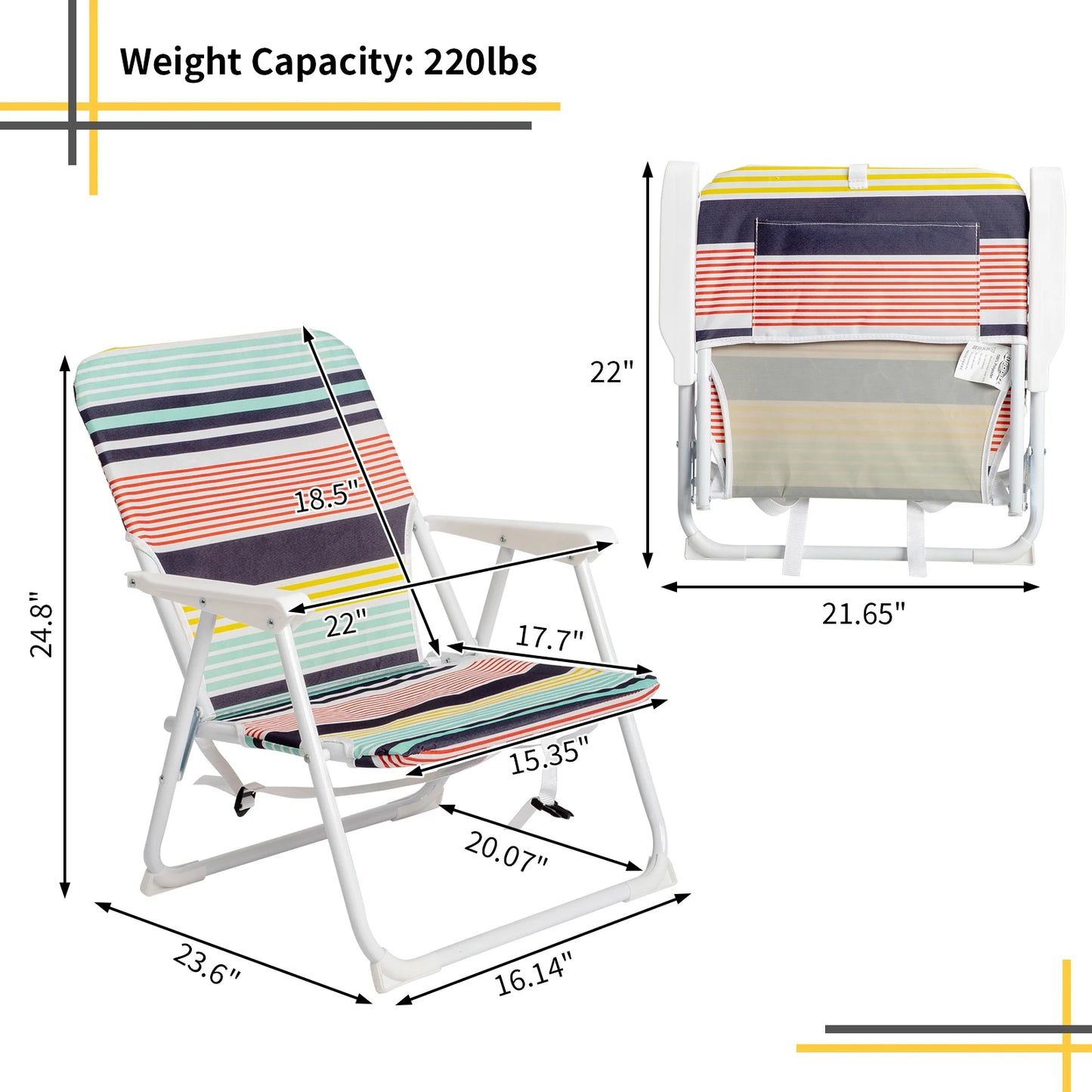 Oxford Cloth White Iron Frame Beach Chair small size.