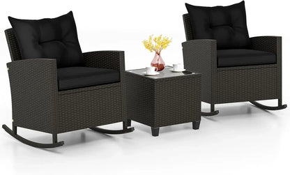 3 Piece Patio Furniture Rocking Bistro Set, Wicker.