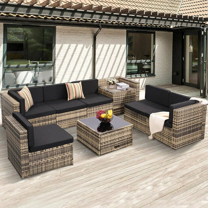 8 Pieces Outdoor Wicker Rattan Patio Furniture Sectional Set.