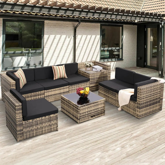 8 Pieces Outdoor Wicker Rattan Patio Furniture Sectional Set.