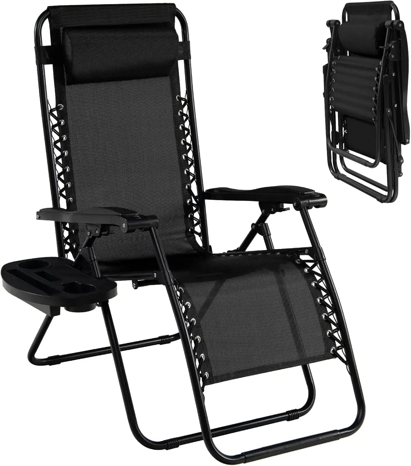 160°Adjustable Folding Recliner w/Pillow and Cup Holder, 350LBS.
