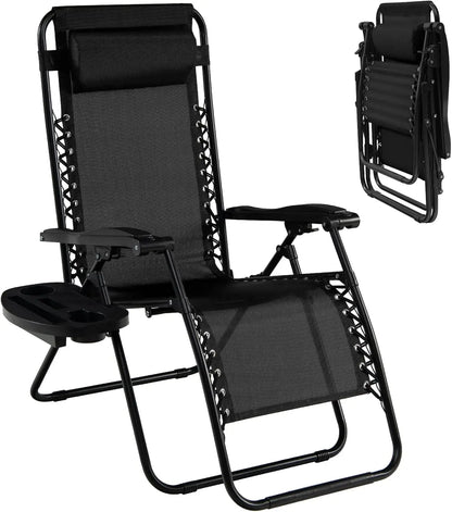 160°Adjustable Folding Recliner w/Pillow and Cup Holder, 350LBS.