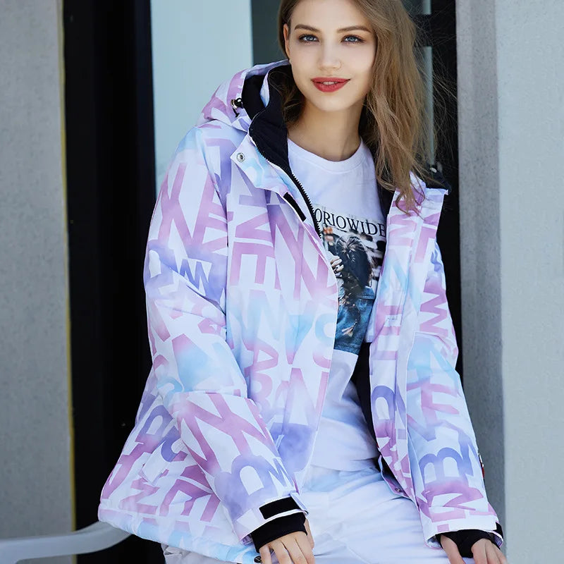 Women Ski Suit Winter Windproof Waterproof Snowboarding Jacket and Pants.