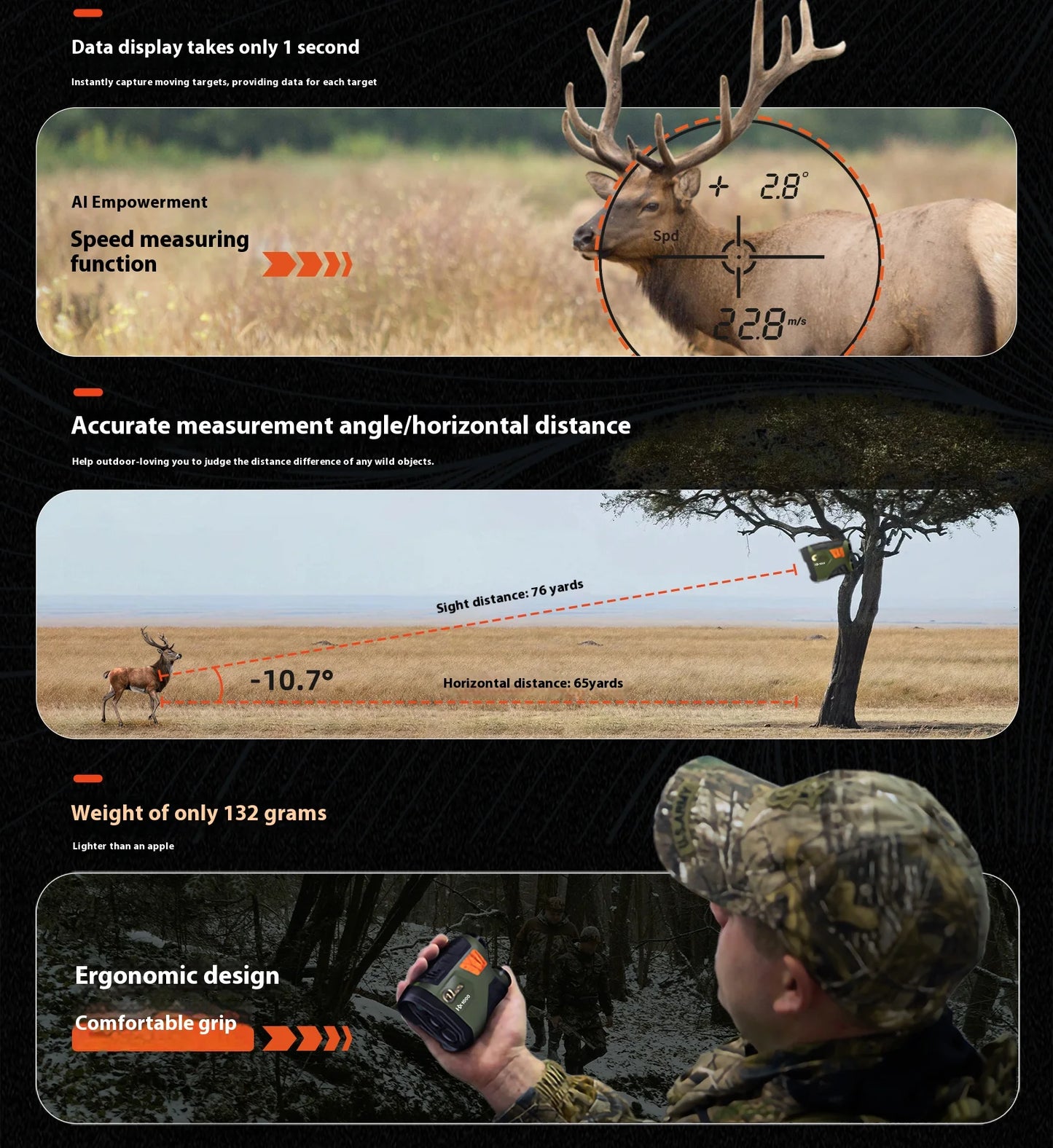 Hunting Rangefinder Up to 1000 Yards, Laser Range Finder with Bow Hunting Mode
