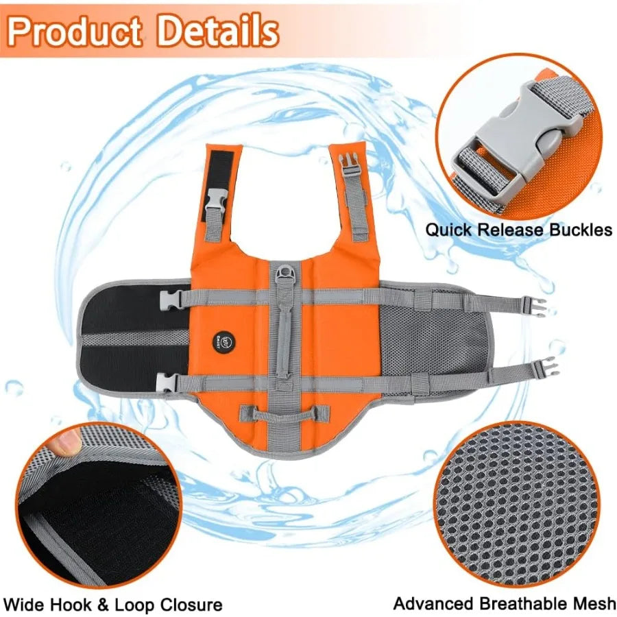 High Buoyancy Dog Life Jacket for Swimming Beach and Boating Activities.