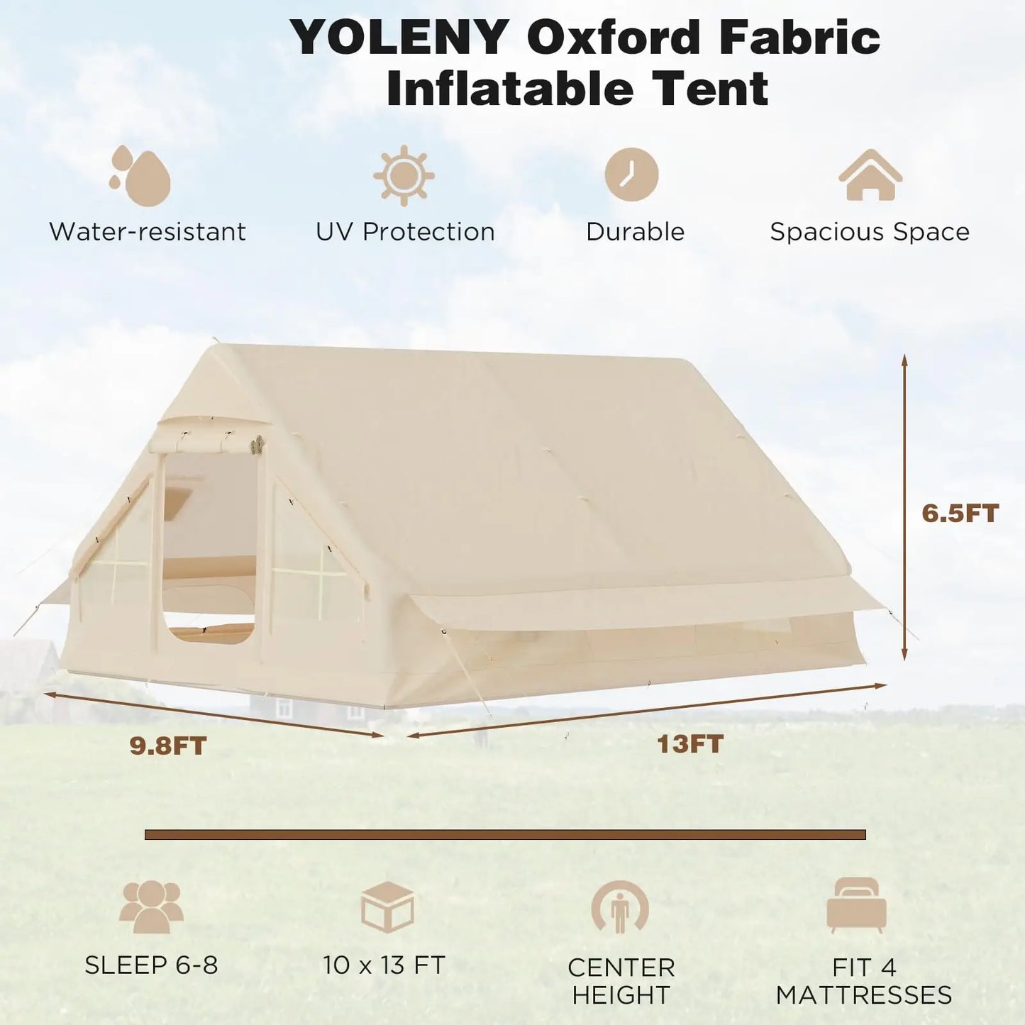 129 Square Feet Large Inflatable Camping Tent,8-10 People .