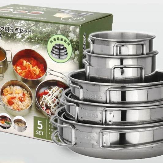 5pcs Camping Pot Set 304 Stainless Steel .