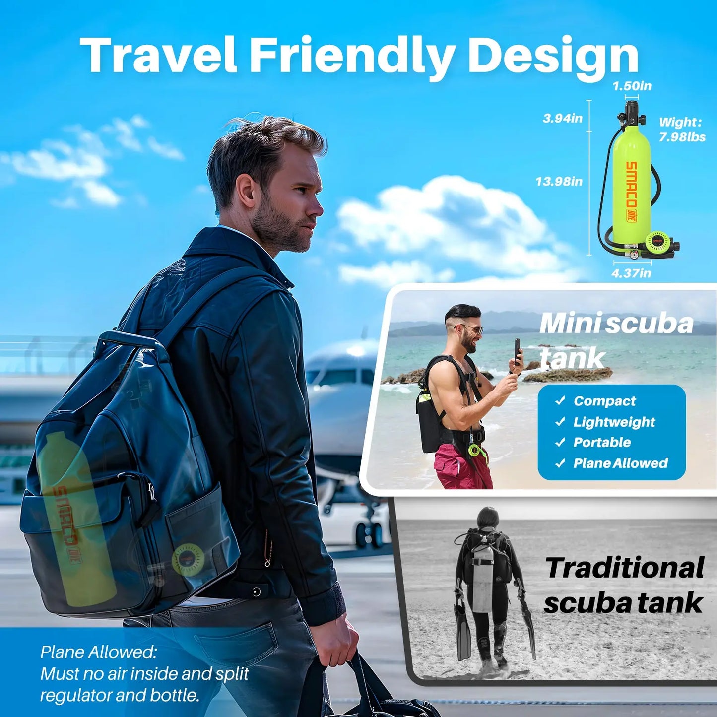 2L Mini Scuba Tank Diving Oxygen Underwater Breathing.