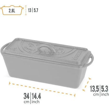 Loaf Pan with Lid, Large Cast Iron Bakeware Pan with Handles.
