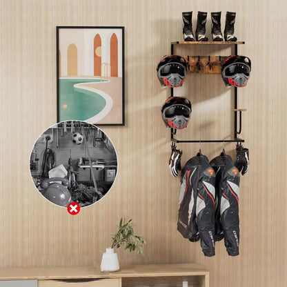 Helmet Holder, Wall-Mounted Rack With 4 Glove Clips & Hooks, Storage Organizer For Helmets Gear Clothes.