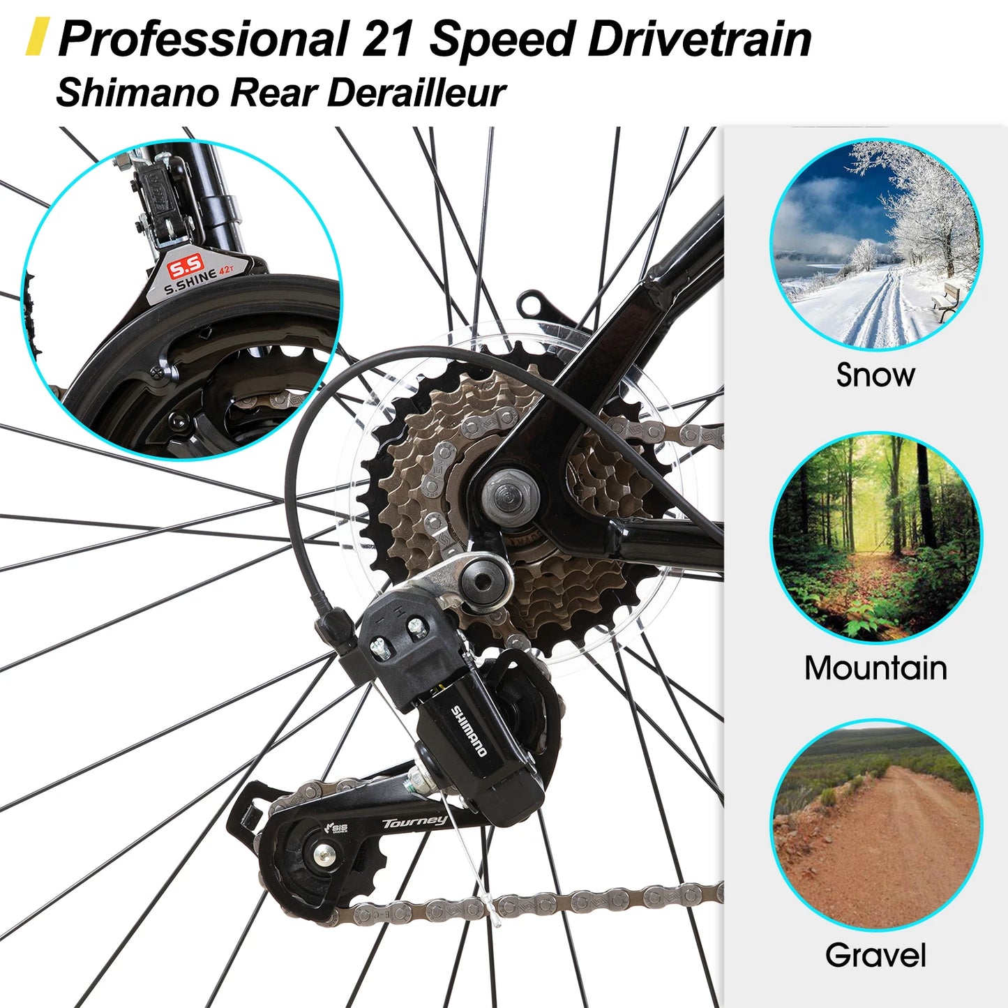 26 27.5 Inch Mountain Bike, with 21 Speeds, High-Tensile Steel Frame