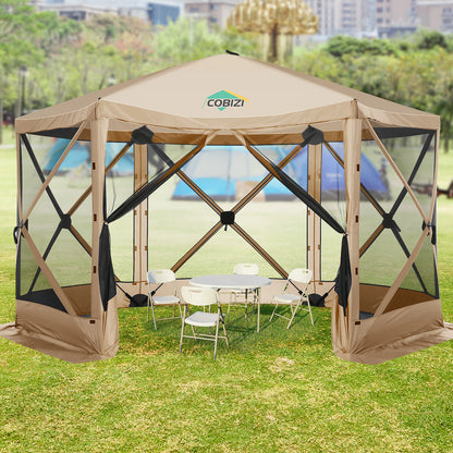 12x12ft Pop up Gazebo Screen House Tent with Mosquito Netting, 6 Sided.