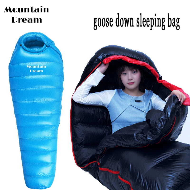 Sleeping Bag Adult Mummy White Goose Down Warm Three Seasons.