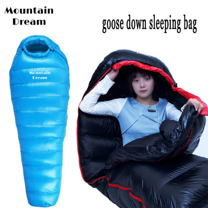Sleeping Bag Adult Mummy White Goose Down Warm Three Seasons.