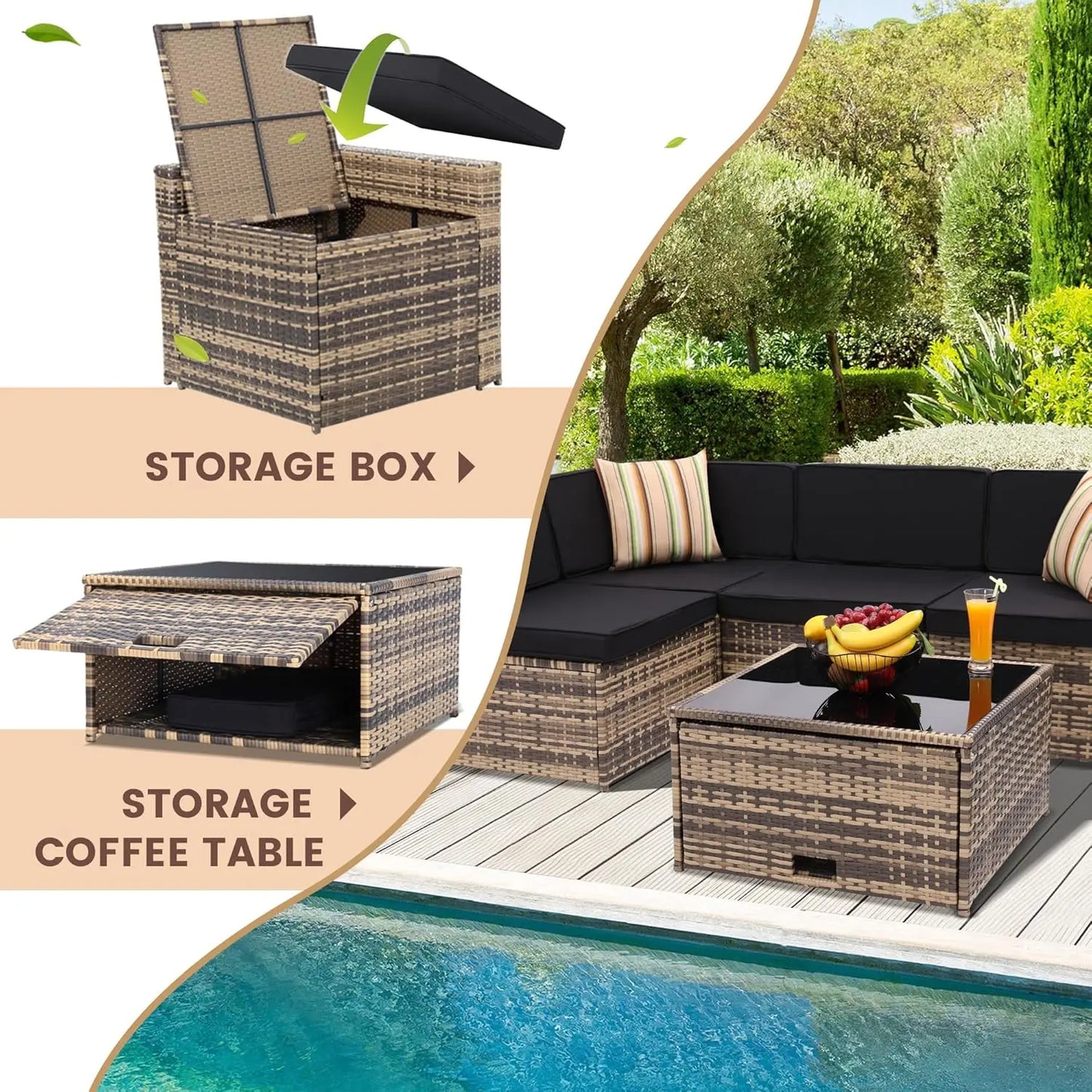 8 Pieces Outdoor Wicker Rattan Patio Furniture Sectional Set.